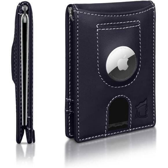Smart RFID Blocking Leather Wallet with Airtag Holder & Money Clip Minimalist